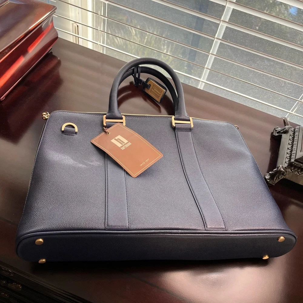 NWOT Hartmann since1877creates luxurious leather travel bags.Navy Slim Briefcase - Picture 6 of 15